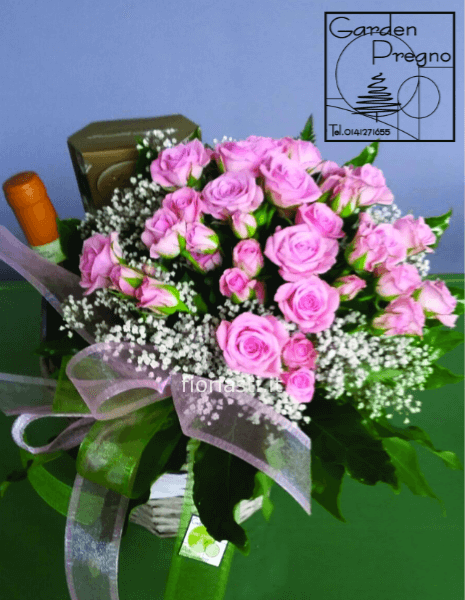 Mazzo per occasione speciale con cioccolatini e vino